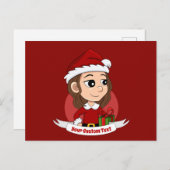 Weihnachtsmädchen mit braunem, gewelltem Haar Postkarte (Vorne/Hinten)