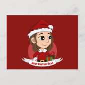 Weihnachtsmädchen mit braunem, gewelltem Haar Postkarte (Vorderseite)