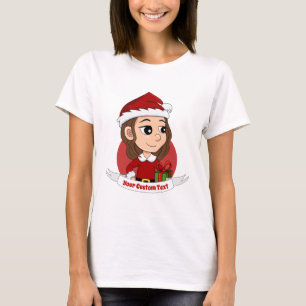 Weihnachtsmädchen mit braunem, gewelltem Haar T-Shirt