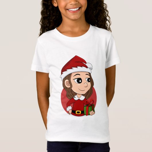 Weihnachtsmädchen mit braunem, gewelltem Haar T-Shirt (Vorderseite)