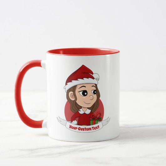 Weihnachtsmädchen mit braunem, gewelltem Haar Tasse (Links)
