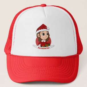 Weihnachtsmädchen mit braunem, gewelltem Haar Truckerkappe