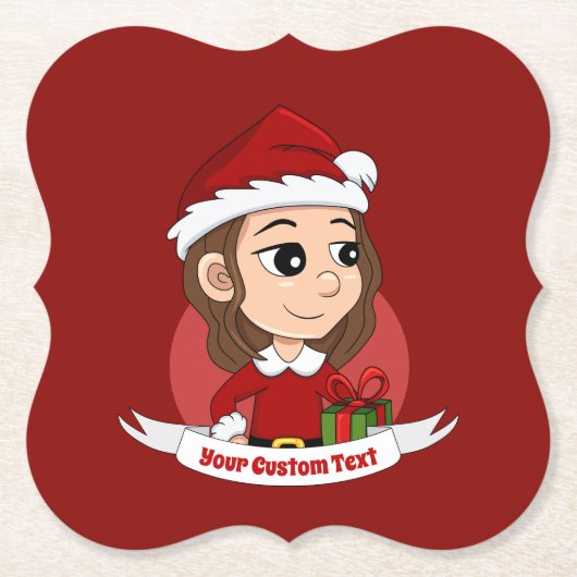 Weihnachtsmädchen mit braunem, gewelltem Haar Untersetzer (Vorderseite)