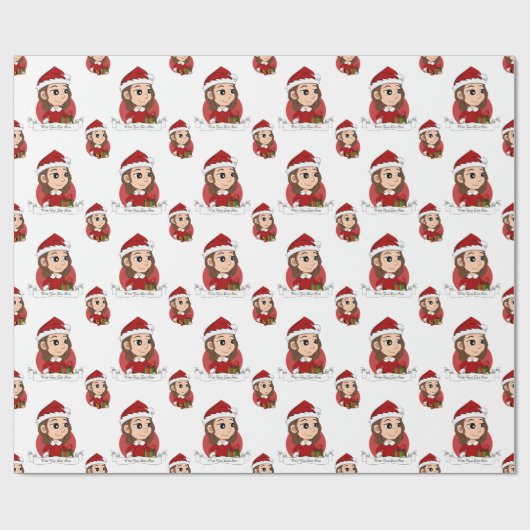 Weihnachtsmädchen mit braunem, gewelltem Haarwicke Geschenkpapier (Flach)