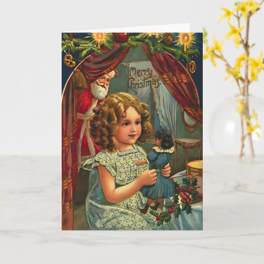 Weihnachtsmädchen mit Doll Custom Message Karte (Gelbe Blume)