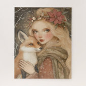 Weihnachtsmädchen mit Fox Winter Puzzle (Vertikal)