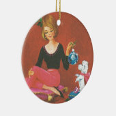 Weihnachtsmädchen mit französischem Poodle Keramikornament (Rechts)