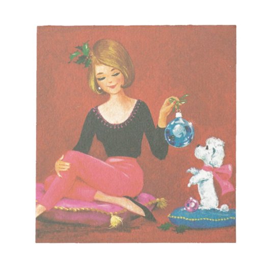 Weihnachtsmädchen mit französischem Poodle Notizblock (Vorderseite)