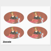 Weihnachtsmädchen mit französischem Poodle Ovaler Aufkleber (Blatt)