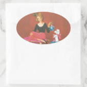 Weihnachtsmädchen mit französischem Poodle Ovaler Aufkleber (Tasche)