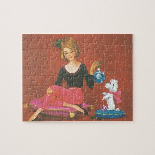 Weihnachtsmädchen mit französischem Poodle Puzzle (Horizontal)