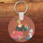Weihnachtsmädchen mit französischem Poodle Schlüsselanhänger (Vorderseite)