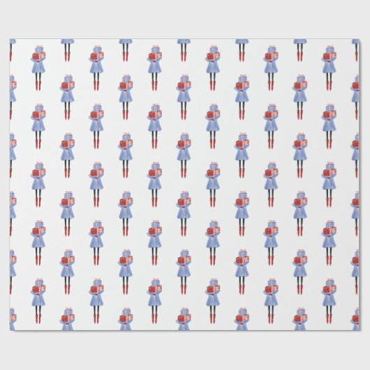 Weihnachtsmädchen mit Geschenken Geschenkpapier (Flach)