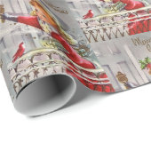 Weihnachtsmädchen mit Geschenken vor der Tür Geschenkpapier (Rolleneckpunkt)