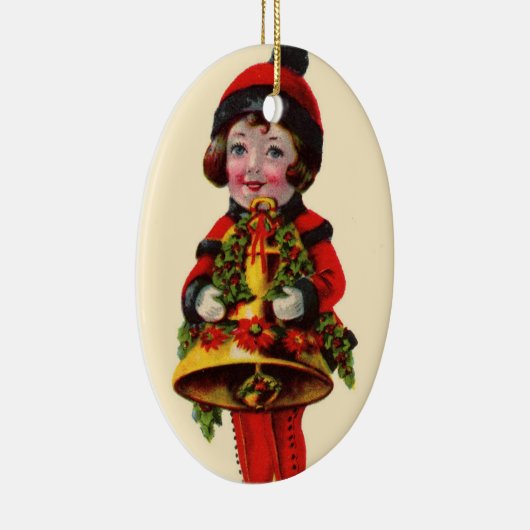 Weihnachtsmädchen mit Glocke Keramik Ornament (Rechts)