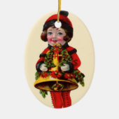 Weihnachtsmädchen mit Glocke Keramik Ornament (Vorne)