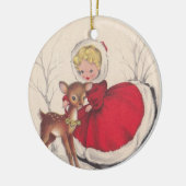 Weihnachtsmädchen mit Hirschbaum Keramik Ornament (Links)