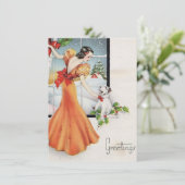 Weihnachtsmädchen mit Hund Feiertagskarte (Stehend Vorderseite)