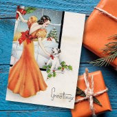 Weihnachtsmädchen mit Hund Feiertagskarte