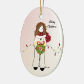 Weihnachtsmädchen mit Kranz und Lichtern Keramik Ornament (Links)