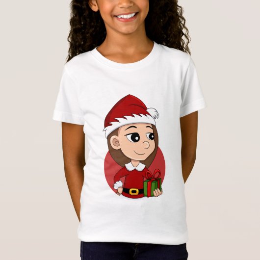 Weihnachtsmädchen mit langen braunen Haaren T-Shirt (Vorderseite)