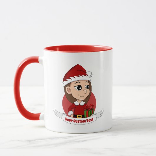 Weihnachtsmädchen mit langen braunen Haaren Tasse (Links)