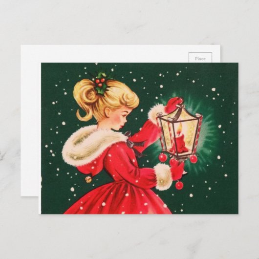 Weihnachtsmädchen mit Lattern Feiertagspostkarte (Vorne/Hinten)