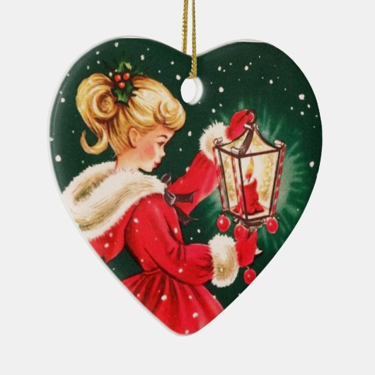 Weihnachtsmädchen mit Lattern Keramik Ornament (Rechts)