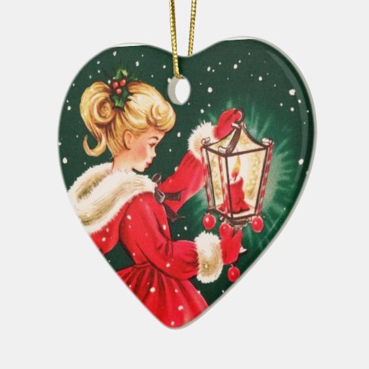 Weihnachtsmädchen mit Lattern Keramik Ornament (Links)