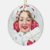 Weihnachtsmädchen mit Paket Keramikornament (Links)