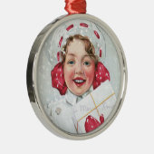 Weihnachtsmädchen mit Paket Silbernes Ornament (Rechts)