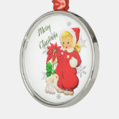 Weihnachtsmädchen mit Poinsettia Blume Ornament Aus Metall (Links)