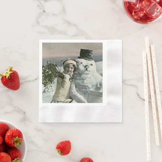 Weihnachtsmädchen mit Schneemann Serviette (Beispiel)