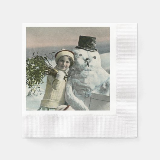 Weihnachtsmädchen mit Schneemann Serviette (Vorderseite)
