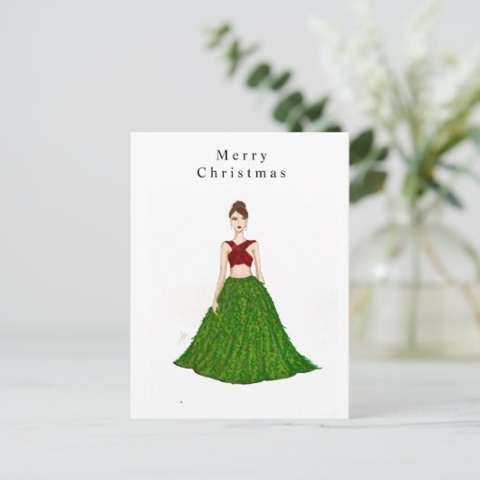 Weihnachtsmädchen, Modekizze, Postkarte (Stehend Vorderseite)