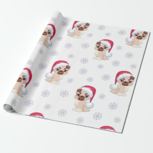 Weihnachtsmädchen Mops Santa Pattern Geschenkpapier