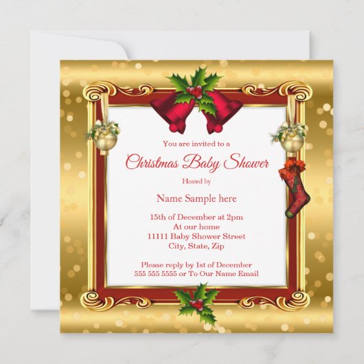 Weihnachtsmädchen oder Babydusche Red Gold Box OM Einladung (Rückseite)