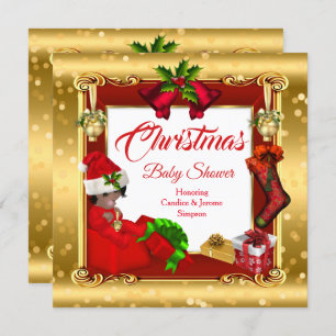 Weihnachtsmädchen oder Babydusche Red Gold Box OM Einladung