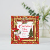 Weihnachtsmädchen oder Babydusche Red Gold Einladung (Stehend Vorderseite)