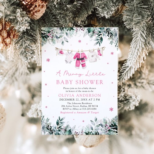 Weihnachtsmädchen Pink eine süße kleine Babydusche Einladung