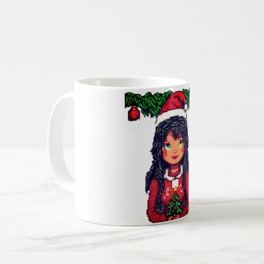 Weihnachtsmädchen-Pixelart Kaffeetasse (Vorderseite Links)