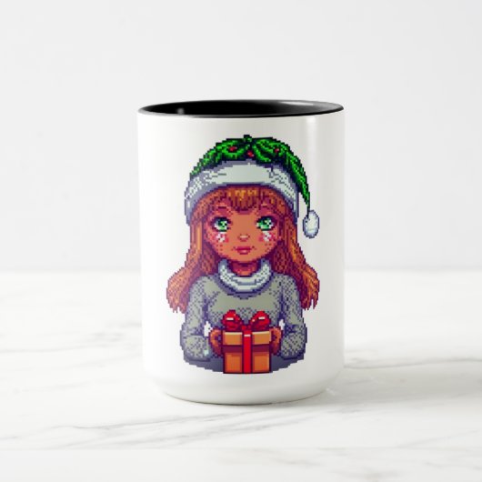 Weihnachtsmädchen pixelart tasse (Zentrum)