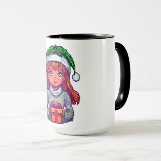 Weihnachtsmädchen pixelart tasse (VorderseiteRechts)