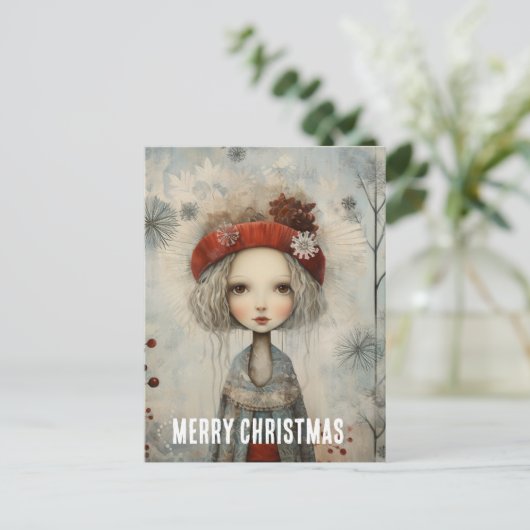 Weihnachtsmädchen Postkarte (Stehend Vorderseite)