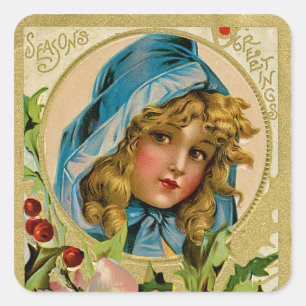 Weihnachtsmädchen Quadratischer Aufkleber