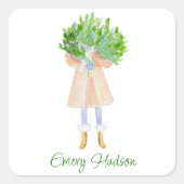 Weihnachtsmädchen Quadratischer Aufkleber (Vorderseite)