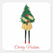 Weihnachtsmädchen Quadratischer Aufkleber (Vorderseite)