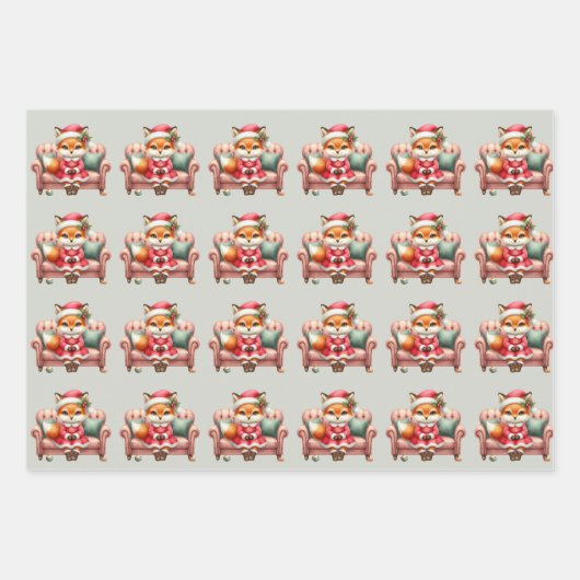 Weihnachtsmädchen Red Fox Sofa Sitzen Geschenkpapier Set (Vorderseite 2)