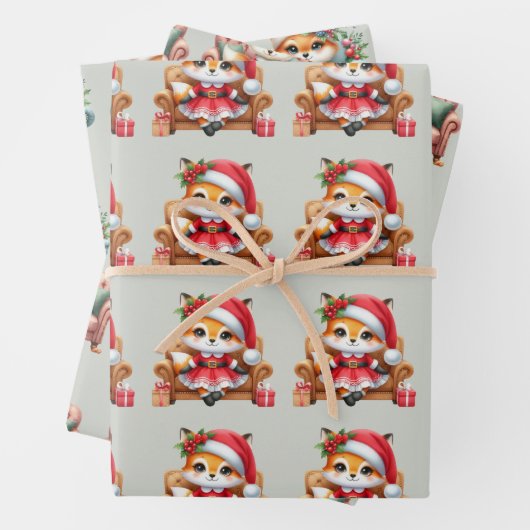 Weihnachtsmädchen Red Fox Sofa Sitzen Geschenkpapier Set (Beispiel)