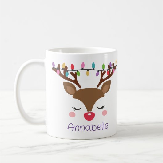 Weihnachtsmädchen Rentier personalisierte Mug Kaffeetasse (Links)